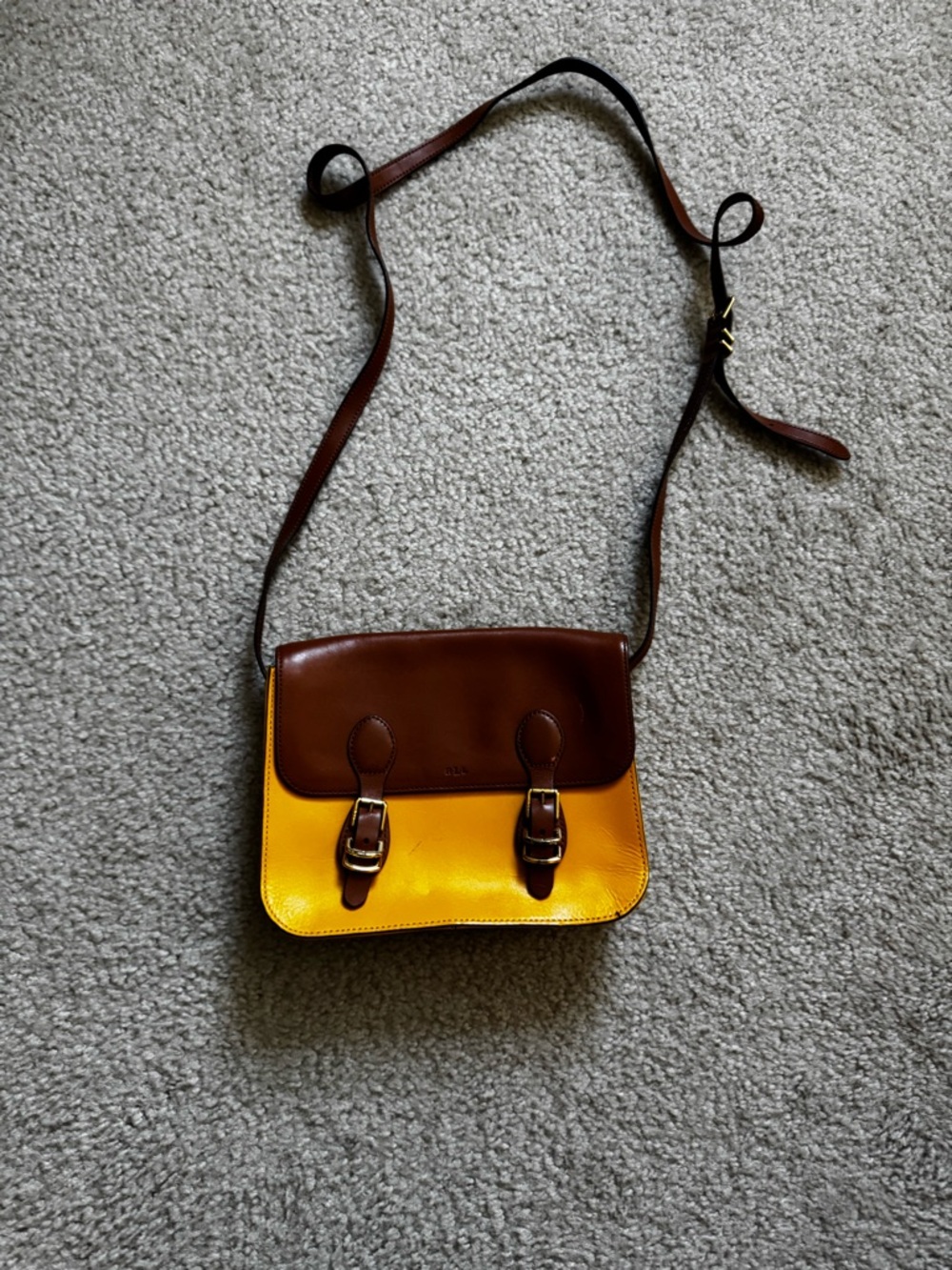 Lauren Ralph Lauren Brown and Yellow Leather Crossbody Satchel